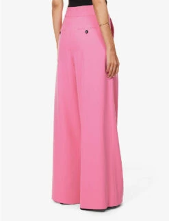 ME AND EM Pressed-pleat Wide-leg High-rise Stretch-woven Trousers -Whistlkes Style R04181881 PUNCHPINK ALT03
