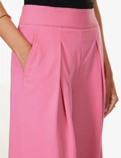 ME AND EM Pressed-pleat Wide-leg High-rise Stretch-woven Trousers -Whistlkes Style R04181881 PUNCHPINK ALT04