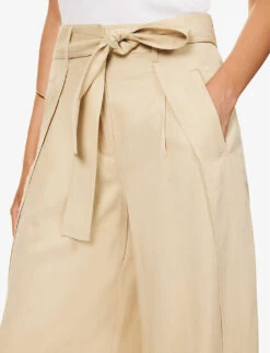 ME AND EM Belted Wide-leg High-rise Woven Trousers -Whistlkes Style R04181884 BISCUIT ALT04