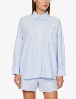 Sadie Striped Cotton Shirt -Whistlkes Style R04183727 DUSTYBLUWHTSTRIPE ALT01