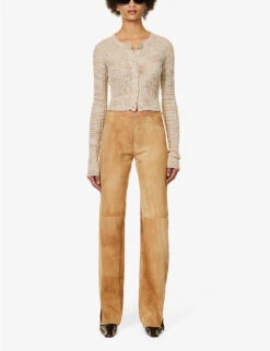Acne Studios Kiko Semi-sheer Linen-blend Cardigan -Whistlkes Style R04184374 COLDBEIGE ALT01