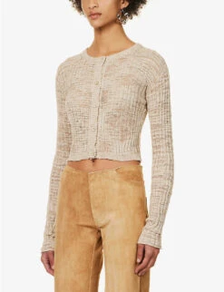 Acne Studios Kiko Semi-sheer Linen-blend Cardigan -Whistlkes Style R04184374 COLDBEIGE ALT02