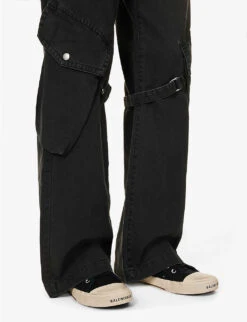 Acne Studios Potina Faded-wash Wide-leg Mid-rise Cotton Trousers -Whistlkes Style R04184379 WASHEDBLACK ALT05