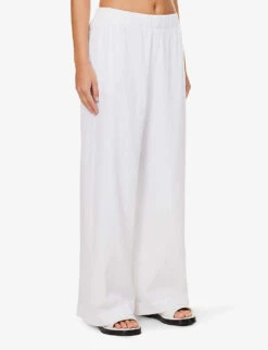 Seafolly Wide-leg Mid-rise Cotton Trousers -Whistlkes Style R04185693 WHITE ALT02