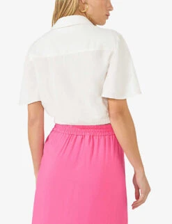 Flutter-sleeve Self-tie Relaxed-fit Woven Shirt -Whistlkes Style R04185925 WHITE ALT03