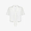 Flutter-sleeve Self-tie Relaxed-fit Woven Shirt -Whistlkes Style R04185925 WHITE M