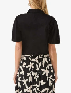 Flutter-sleeve Self-tie Woven Shirt -Whistlkes Style R04185926 BLACK ALT02