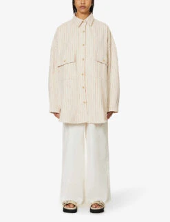 Dallas Oversized Striped Cotton-denim Shirt -Whistlkes Style R04186447 ORANGEPINSTRIPE ALT02