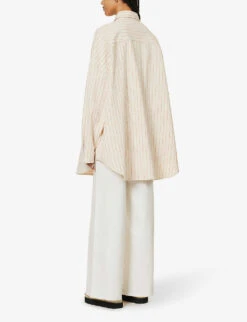 Dallas Oversized Striped Cotton-denim Shirt -Whistlkes Style R04186447 ORANGEPINSTRIPE ALT03