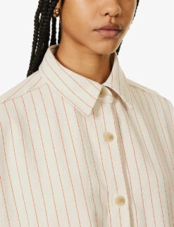 Dallas Oversized Striped Cotton-denim Shirt -Whistlkes Style R04186447 ORANGEPINSTRIPE ALT04