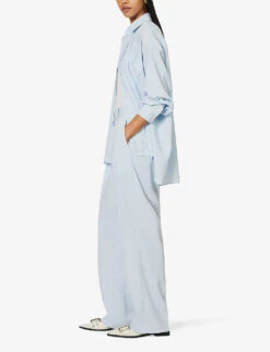 Tansy Wide-leg High-rise Pleated Trousers -Whistlkes Style R04186467 BLUEPINSTRIPE ALT01