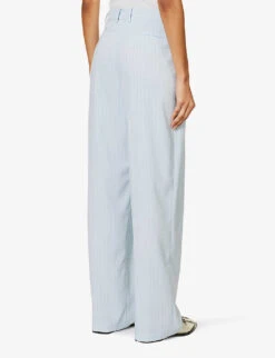 Tansy Wide-leg High-rise Pleated Trousers -Whistlkes Style R04186467 BLUEPINSTRIPE ALT03