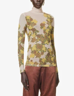 Dries Van Noten Floral-print Semi-sheer Mesh Top -Whistlkes Style R04186668 CREAM ALT02