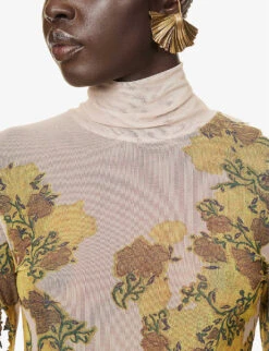 Dries Van Noten Floral-print Semi-sheer Mesh Top -Whistlkes Style R04186668 CREAM ALT04