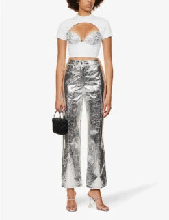 Lupe Metallic High-rise Straight-leg Faux-leather Trousers -Whistlkes Style R04186747 SILVER ALT01