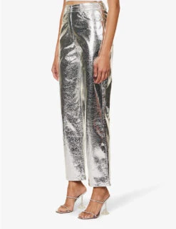 Lupe Metallic High-rise Straight-leg Faux-leather Trousers -Whistlkes Style R04186747 SILVER ALT02