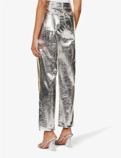 Lupe Metallic High-rise Straight-leg Faux-leather Trousers -Whistlkes Style R04186747 SILVER ALT03