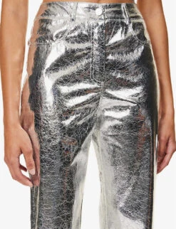Lupe Metallic High-rise Straight-leg Faux-leather Trousers -Whistlkes Style R04186747 SILVER ALT04