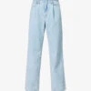 Kennedy Raw-waistband Wide-leg Mid-rise Jeans -Whistlkes Style R04186800 POWDERBLUE M