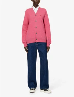 Comme Des Garçons Play Heart-embroidered Regular-fit Wool Cardigan -Whistlkes Style R04186987 PINK ALT01