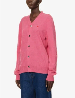 Comme Des Garçons Play Heart-embroidered Regular-fit Wool Cardigan -Whistlkes Style R04186987 PINK ALT02