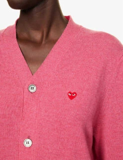 Comme Des Garçons Play Heart-embroidered Regular-fit Wool Cardigan -Whistlkes Style R04186987 PINK ALT04