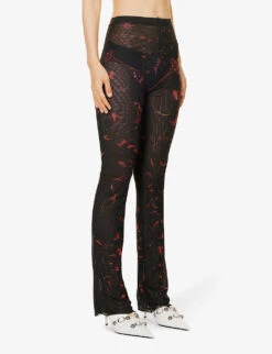 Graphic-print Flared-leg Mid-rise Stretch-recycled Polyester Trousers -Whistlkes Style R04187991 SKRIBBLRED ALT02