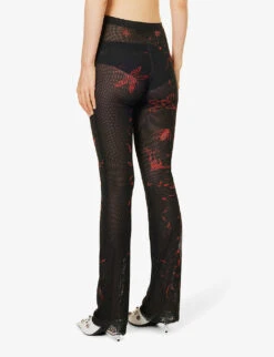 Graphic-print Flared-leg Mid-rise Stretch-recycled Polyester Trousers -Whistlkes Style R04187991 SKRIBBLRED ALT03