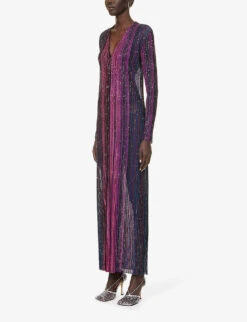 Missoni Striped Sequin-embellished Knitted Cardigan -Whistlkes Style R04188315 BLACKVIOLETFUCHSIA ALT02