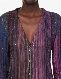 Missoni Striped Sequin-embellished Knitted Cardigan -Whistlkes Style R04188315 BLACKVIOLETFUCHSIA ALT04