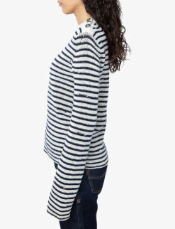 Zadig & Voltaire Jade Striped Cashmere And Wool-blend Jumper -Whistlkes Style R04188617 SUGAR ALT02