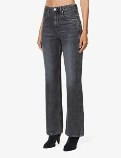 Isabel Marant Etoile Belvira Faded-wash Flared-leg High-rise Woven Jeans 10 Isabel Marant Etoile Belvira Faded-wash Flared-leg High-rise Woven Jeans -Whistlkes Style R04188810 GREY ALT02