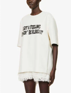 Sacai Brand-print Frayed-hem Relaxed-fit Faux Leather Pullover -Whistlkes Style R04189552 OFFWHITE ALT02