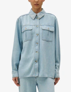 CLAUDIE PIERLOT Calisto Loose-fit Long-sleeve Woven Shirt -Whistlkes Style R04189873 DENIMJEAN ALT02