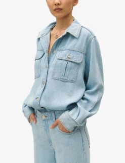 CLAUDIE PIERLOT Calisto Loose-fit Long-sleeve Woven Shirt -Whistlkes Style R04189873 DENIMJEAN ALT04