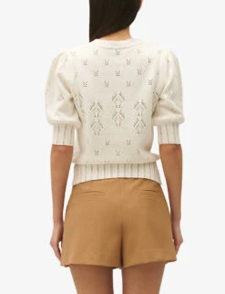 CLAUDIE PIERLOT Madrigal Puff-sleeve Decorative-stitch Cotton-blend Jumper -Whistlkes Style R04189892 NATURELS ALT03