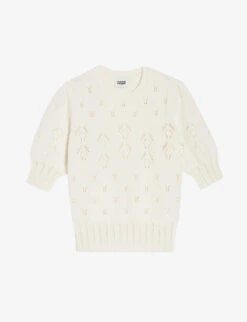 Whistlkes Style 17 CLAUDIE PIERLOT Madrigal Puff-sleeve Decorative-stitch Cotton-blend Jumper
