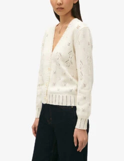 CLAUDIE PIERLOT Pointelle V-neck Cotton-blend Cardigan -Whistlkes Style R04189896 NATURELS ALT02