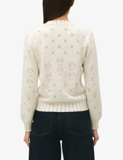 CLAUDIE PIERLOT Pointelle V-neck Cotton-blend Cardigan -Whistlkes Style R04189896 NATURELS ALT03