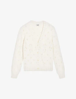 CLAUDIE PIERLOT Pointelle V-neck Cotton-blend Cardigan