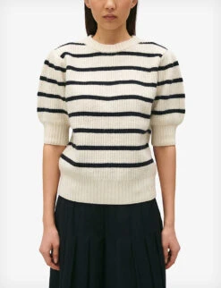 CLAUDIE PIERLOT Manouk Stripe-pattern Short-sleeve Wool-blend Jumper -Whistlkes Style R04189908 DIVERS ALT02
