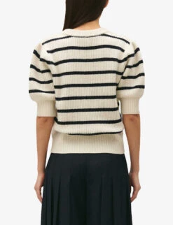 CLAUDIE PIERLOT Manouk Stripe-pattern Short-sleeve Wool-blend Jumper -Whistlkes Style R04189908 DIVERS ALT03