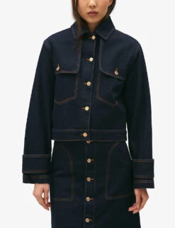 CLAUDIE PIERLOT Villy Straight-fit Cropped-length Stretch-denim Jacket -Whistlkes Style R04189955 DENIMJEAN ALT02