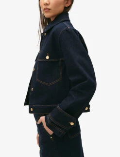 CLAUDIE PIERLOT Villy Straight-fit Cropped-length Stretch-denim Jacket -Whistlkes Style R04189955 DENIMJEAN ALT04