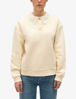 CLAUDIE PIERLOT Toupie Removable-collar Long-sleeve Cotton Jumper -Whistlkes Style R04189974 NATURELS ALT02