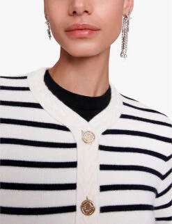 Maje Maracasse Striped Stretch-knit Cardigan 11 Maje Maracasse Striped Stretch-knit Cardigan -Whistlkes Style R04190017 BLEUS ALT04