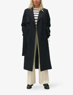 CLAUDIE PIERLOT Gina Monogram-print Double-breasted Stretch-woven Coat -Whistlkes Style R04190063 BLEUS ALT02