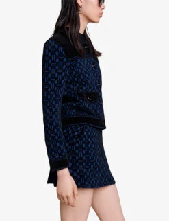 Maje Meveillon Velvet-panelled Woven Cardigan -Whistlkes Style R04190276 BLEUS ALT02
