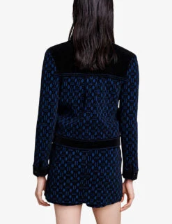 Maje Meveillon Velvet-panelled Woven Cardigan -Whistlkes Style R04190276 BLEUS ALT03