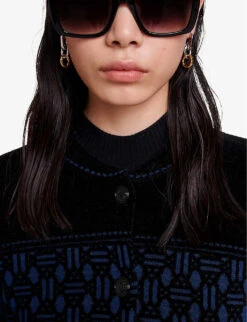 Maje Meveillon Velvet-panelled Woven Cardigan -Whistlkes Style R04190276 BLEUS ALT04